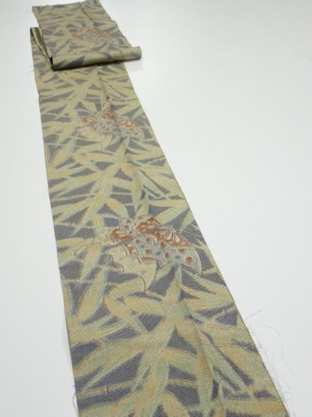Photo3: 2R09z40  Japanese Kimono Silk TSUMUGI FABRIC Butterfly Navy-Gray 75.6x7.3 (3)