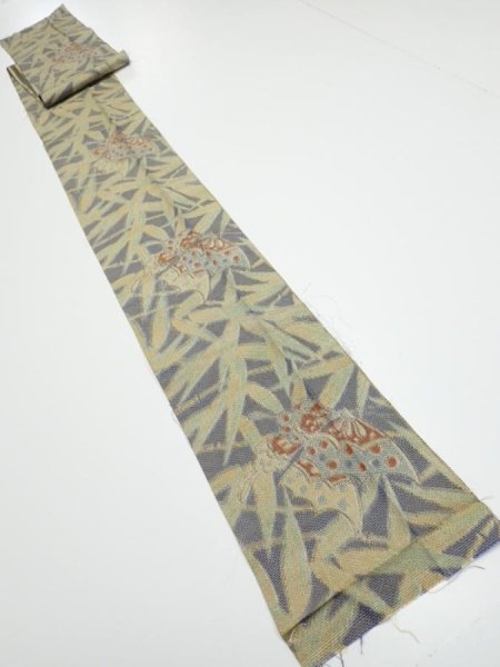 Photo5: 2R09z40  Japanese Kimono Silk TSUMUGI FABRIC Butterfly Navy-Gray 75.6x7.3 (5)
