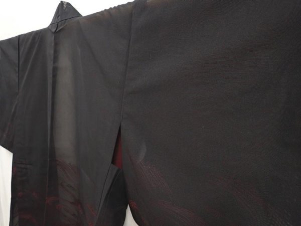 Photo2: 6915T01z270 Vintage Japanese Kimono Silk See through HAORI Stream Black (2)