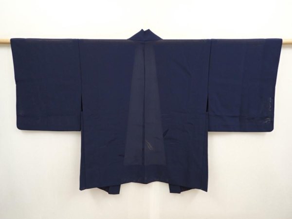 Photo1: 6915T02z240 Vintage Japanese Kimono Silk See through HAORI Plants Navy (1)