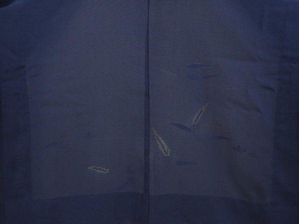 Photo3: 6915T02z240 Vintage Japanese Kimono Silk See through HAORI Plants Navy (3)