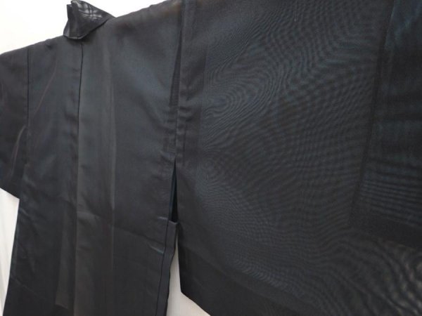 Photo2: 6915T03z210 Vintage Japanese Kimono Silk See through HAORI Plain Black (2)