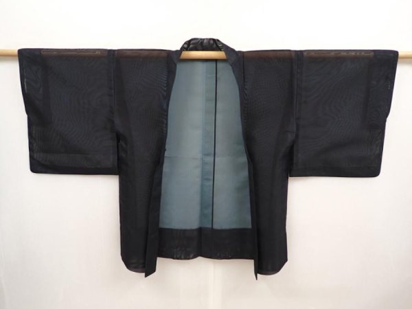 Photo5: 6915T03z210 Vintage Japanese Kimono Silk See through HAORI Plain Black (5)