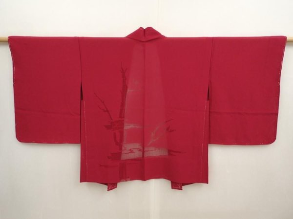 Photo1: 6915T04z280 Vintage Japanese Kimono Silk See through HAORI Tree Wine red (1)