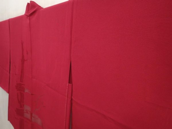Photo2: 6915T04z280 Vintage Japanese Kimono Silk See through HAORI Tree Wine red (2)