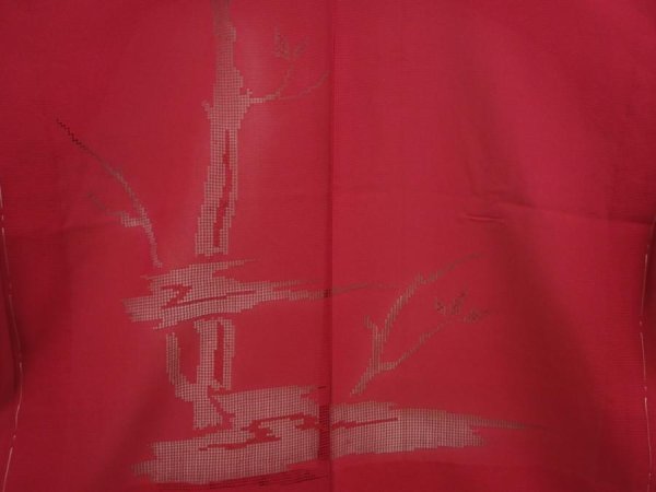 Photo3: 6915T04z280 Vintage Japanese Kimono Silk See through HAORI Tree Wine red (3)