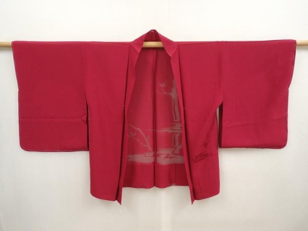 Photo6: 6915T04z280 Vintage Japanese Kimono Silk See through HAORI Tree Wine red (6)