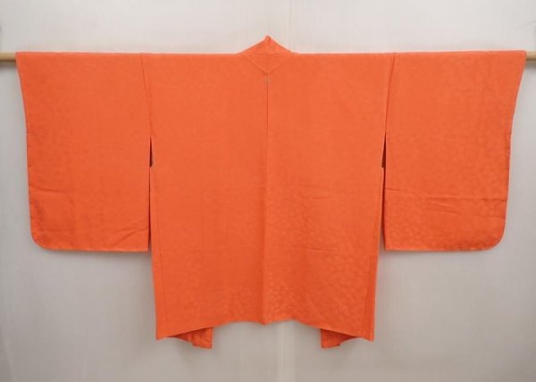 Photo1: 6915T06z610 Vintage Japanese Kimono Silk HAORI Plum blossom Orangered (1)
