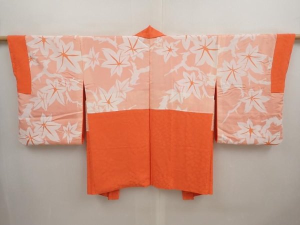 Photo7: 6915T06z610 Vintage Japanese Kimono Silk HAORI Plum blossom Orangered (7)