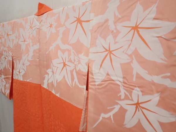 Photo8: 6915T06z610 Vintage Japanese Kimono Silk HAORI Plum blossom Orangered (8)