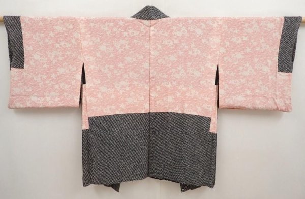 Photo7: 6915T07z520 Vintage Japanese Kimono Silk SHIBORI HAORI Tower Black (7)