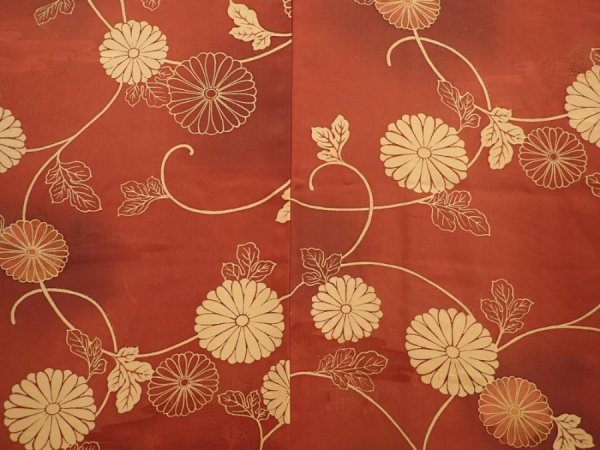 Photo3: 6915T08z520 Vintage Japanese Kimono Silk HAORI Chrysanthemum Red-Brown (3)