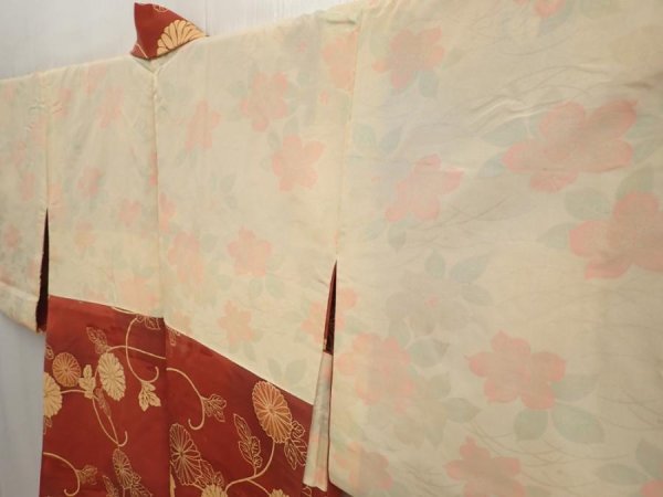 Photo7: 6915T08z520 Vintage Japanese Kimono Silk HAORI Chrysanthemum Red-Brown (7)