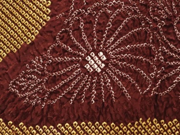 Photo4: 6915T09z630 Vintage Japanese Kimono Silk SHIBORI HAORI Chrysanthemum Brown (4)