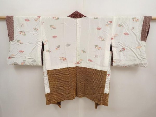 Photo6: 6915T09z630 Vintage Japanese Kimono Silk SHIBORI HAORI Chrysanthemum Brown (6)
