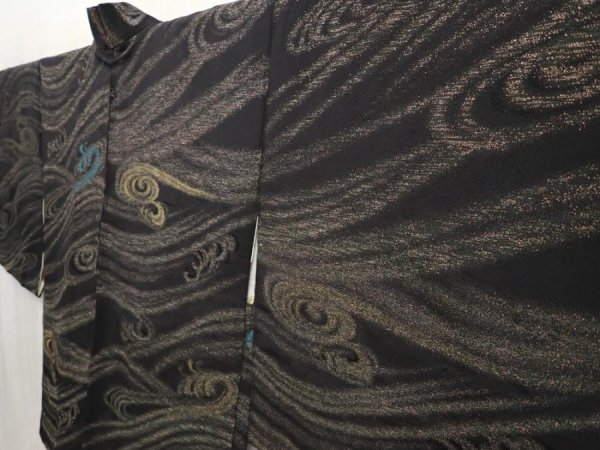 Photo2: 6915T10z700 Vintage Japanese Kimono Silk HAORI Wave Black (2)