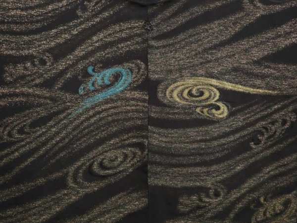 Photo3: 6915T10z700 Vintage Japanese Kimono Silk HAORI Wave Black (3)