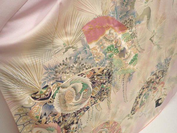 Photo3: 6915T12z1070 Vintage Japanese Kimono Silk FURISODE Crane Light purple (3)