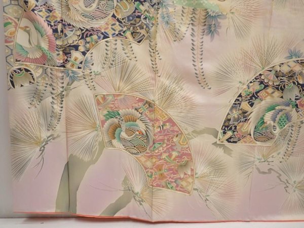 Photo6: 6915T12z1070 Vintage Japanese Kimono Silk FURISODE Crane Light purple (6)