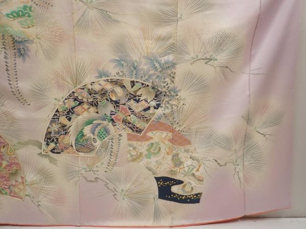 Photo7: 6915T12z1070 Vintage Japanese Kimono Silk FURISODE Crane Light purple (7)