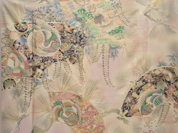Photo8: 6915T12z1070 Vintage Japanese Kimono Silk FURISODE Crane Light purple (8)