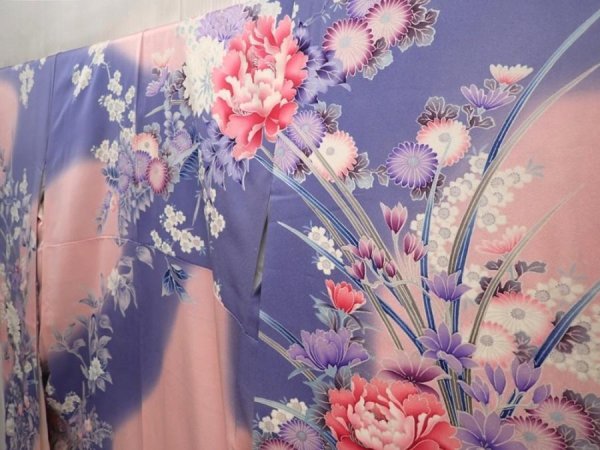 Photo2: 6915T13z1120  Japanese Kimono Silk FURISODE Peony Pink (2)