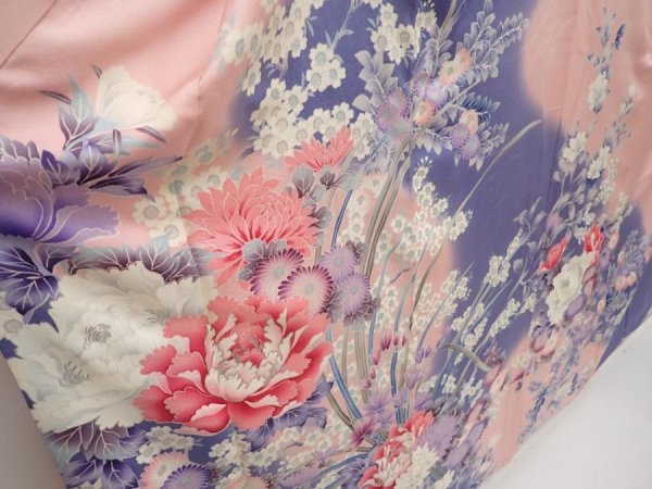 Photo3: 6915T13z1120  Japanese Kimono Silk FURISODE Peony Pink (3)
