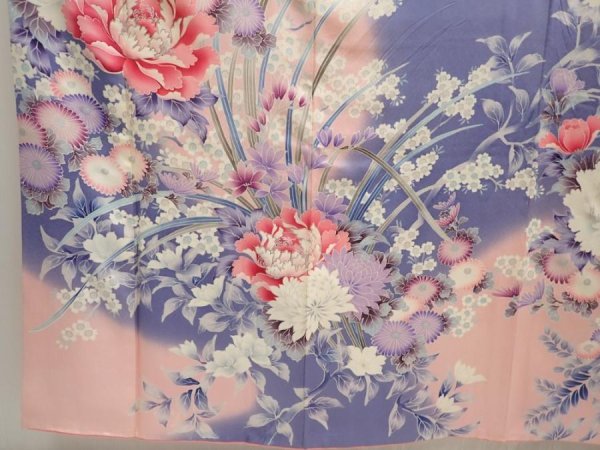 Photo6: 6915T13z1120  Japanese Kimono Silk FURISODE Peony Pink (6)