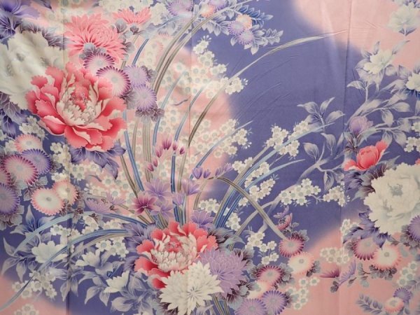 Photo8: 6915T13z1120  Japanese Kimono Silk FURISODE Peony Pink (8)
