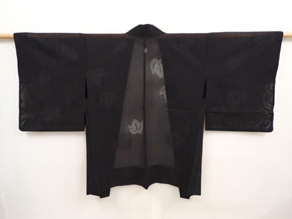 Photo1: 6916T01z330 Vintage Japanese Kimono Silk See through HAORI Ivy Black (1)