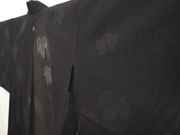 Photo2: 6916T01z330 Vintage Japanese Kimono Silk See through HAORI Ivy Black (2)