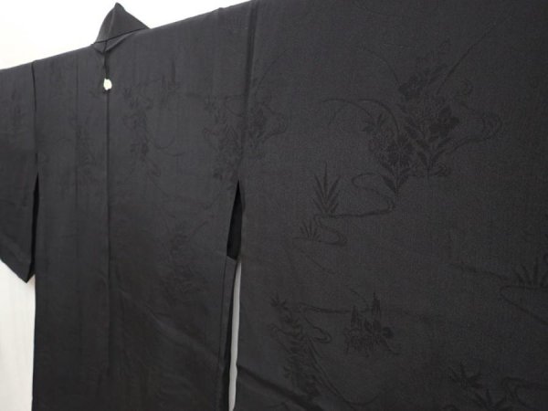 Photo2: 6916T02z280 Vintage Japanese Kimono Silk HAORI Flowers Black (2)