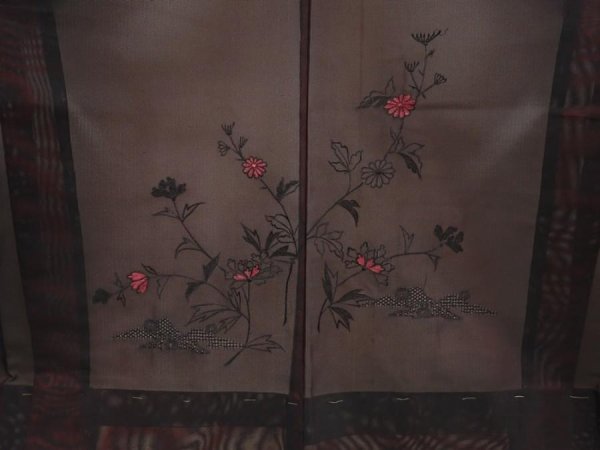 Photo3: 6916T03z250 Vintage Japanese Kimono Silk See through HAORI Flowers Black (3)