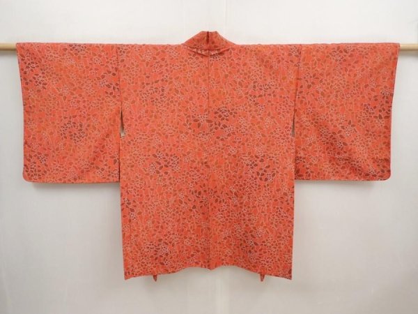 Photo1: 6916T04z560 Vintage Japanese Kimono Silk HAORI Flower Dark salmon (1)