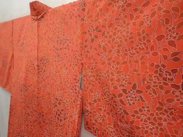Photo2: 6916T04z560 Vintage Japanese Kimono Silk HAORI Flower Dark salmon (2)