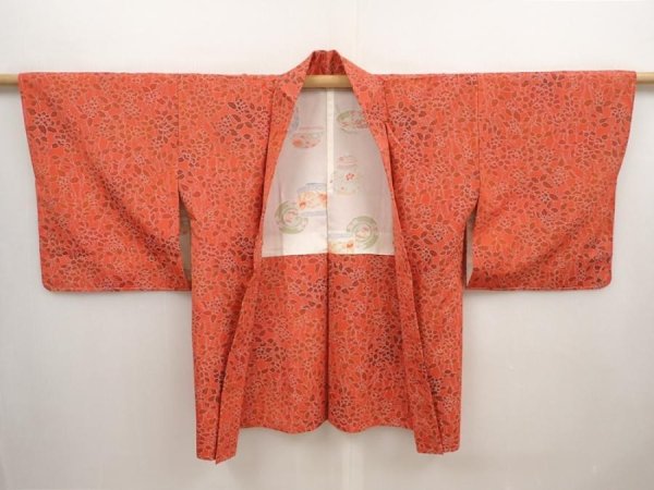 Photo5: 6916T04z560 Vintage Japanese Kimono Silk HAORI Flower Dark salmon (5)