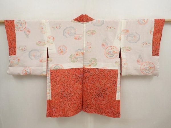 Photo6: 6916T04z560 Vintage Japanese Kimono Silk HAORI Flower Dark salmon (6)