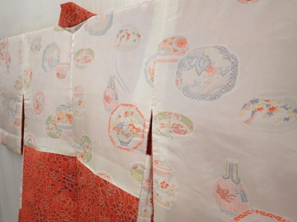 Photo7: 6916T04z560 Vintage Japanese Kimono Silk HAORI Flower Dark salmon (7)