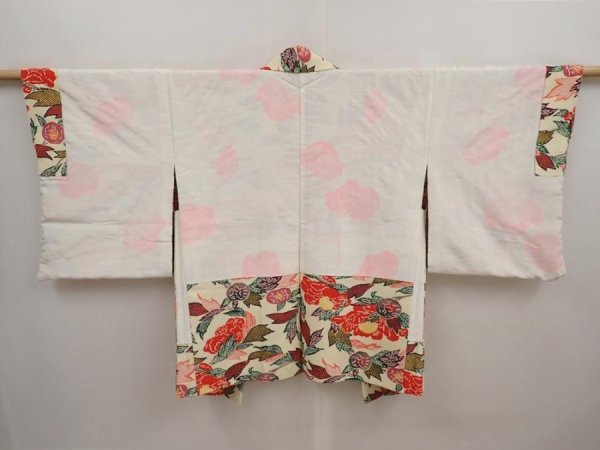 Photo8: 6916T06z520 Vintage Japanese Kimono Silk HAORI Camellia Light cream (8)
