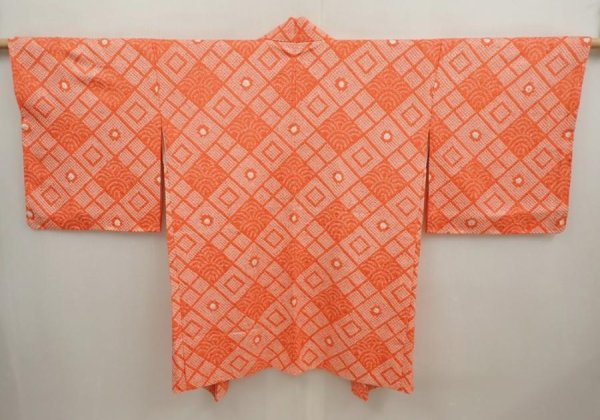 Photo1: 6916T07z640 Vintage Japanese Kimono Silk SHIBORI HAORI  Orangered (1)
