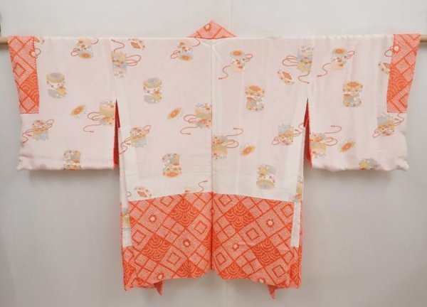 Photo6: 6916T07z640 Vintage Japanese Kimono Silk SHIBORI HAORI  Orangered (6)