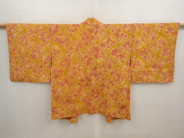 Photo1: 6916T08z520 Vintage Japanese Kimono Silk HAORI  Dark coral (1)