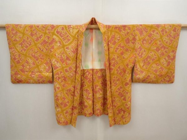Photo5: 6916T08z520 Vintage Japanese Kimono Silk HAORI  Dark coral (5)
