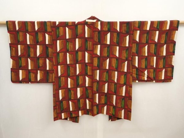 Photo1: 6916T09z590 Vintage Japanese Kimono Silk HAORI  Brown (1)