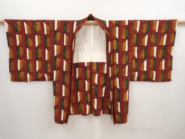 Photo5: 6916T09z590 Vintage Japanese Kimono Silk HAORI  Brown (5)