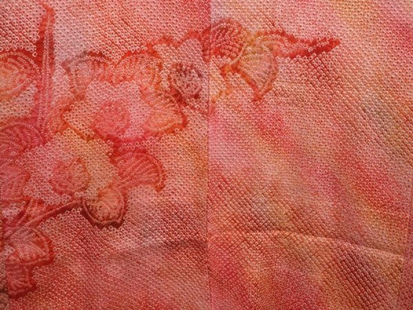 Photo3: 6916T10z420 Vintage Japanese Kimono Silk SHIBORI HAORI Flower Red-Pink (3)
