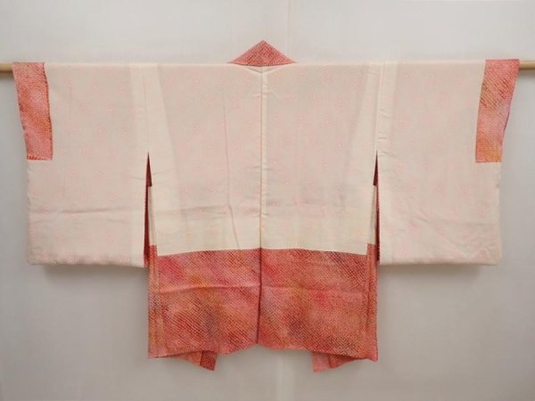 Photo6: 6916T10z420 Vintage Japanese Kimono Silk SHIBORI HAORI Flower Red-Pink (6)