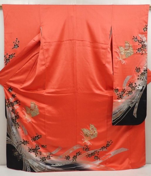 Photo1: 6916T11z1150  Japanese Kimono Silk FURISODE Folding fan Red (1)