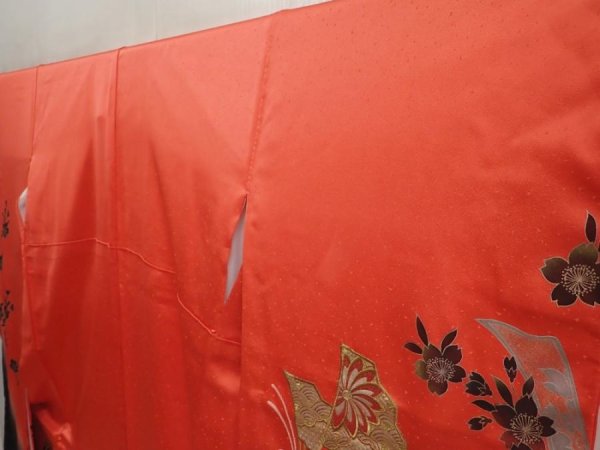 Photo2: 6916T11z1150  Japanese Kimono Silk FURISODE Folding fan Red (2)