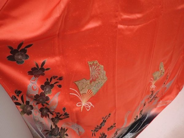 Photo3: 6916T11z1150  Japanese Kimono Silk FURISODE Folding fan Red (3)